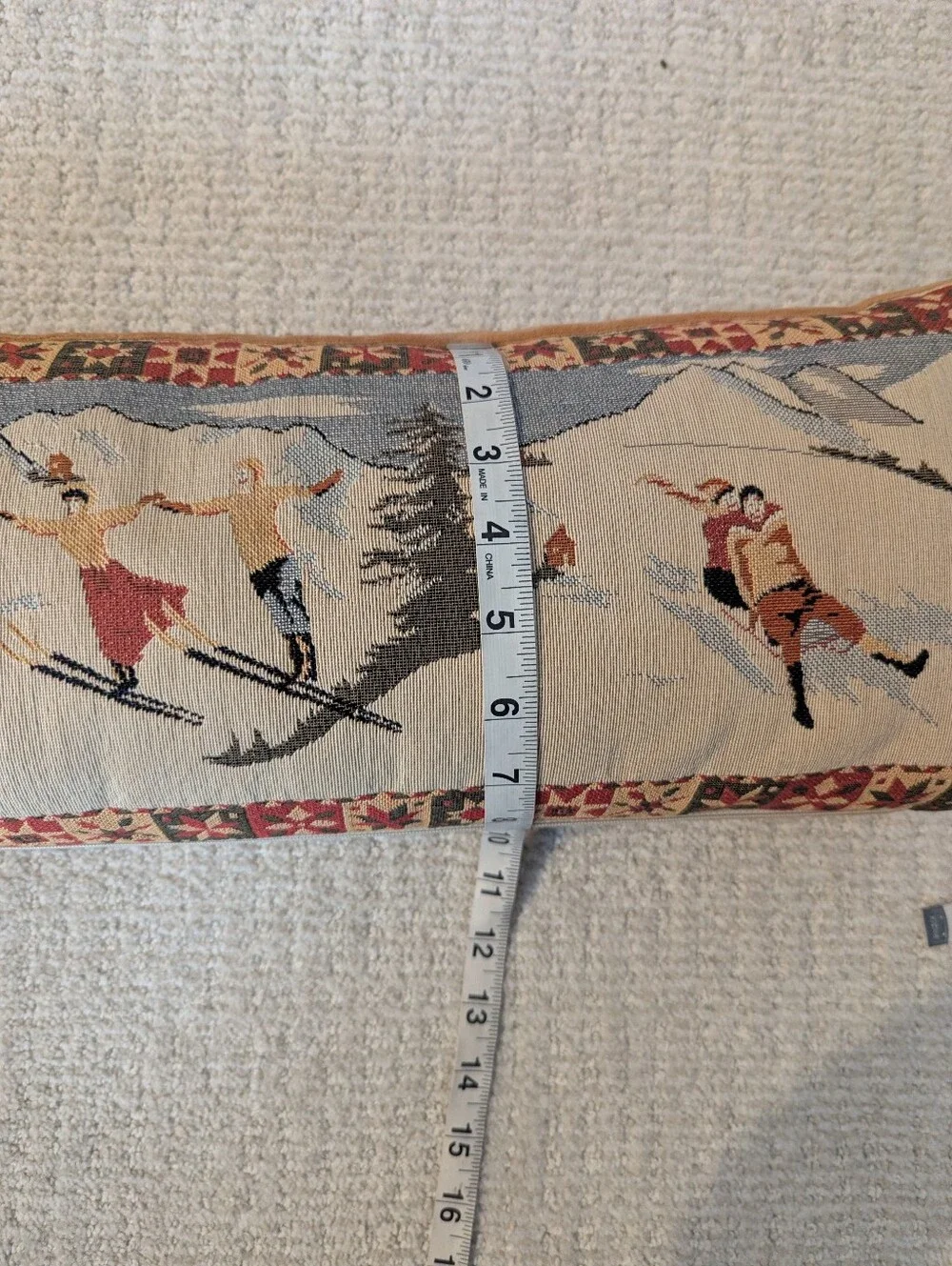 CRATE & BARREL Vintage Skier Tapestry Pillow Made In France